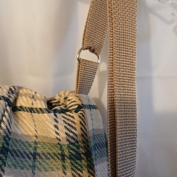 New Plaid Retro Tote Double handle Bucket Backpack Tote Bag Ivory Green School - Picture 10 of 11